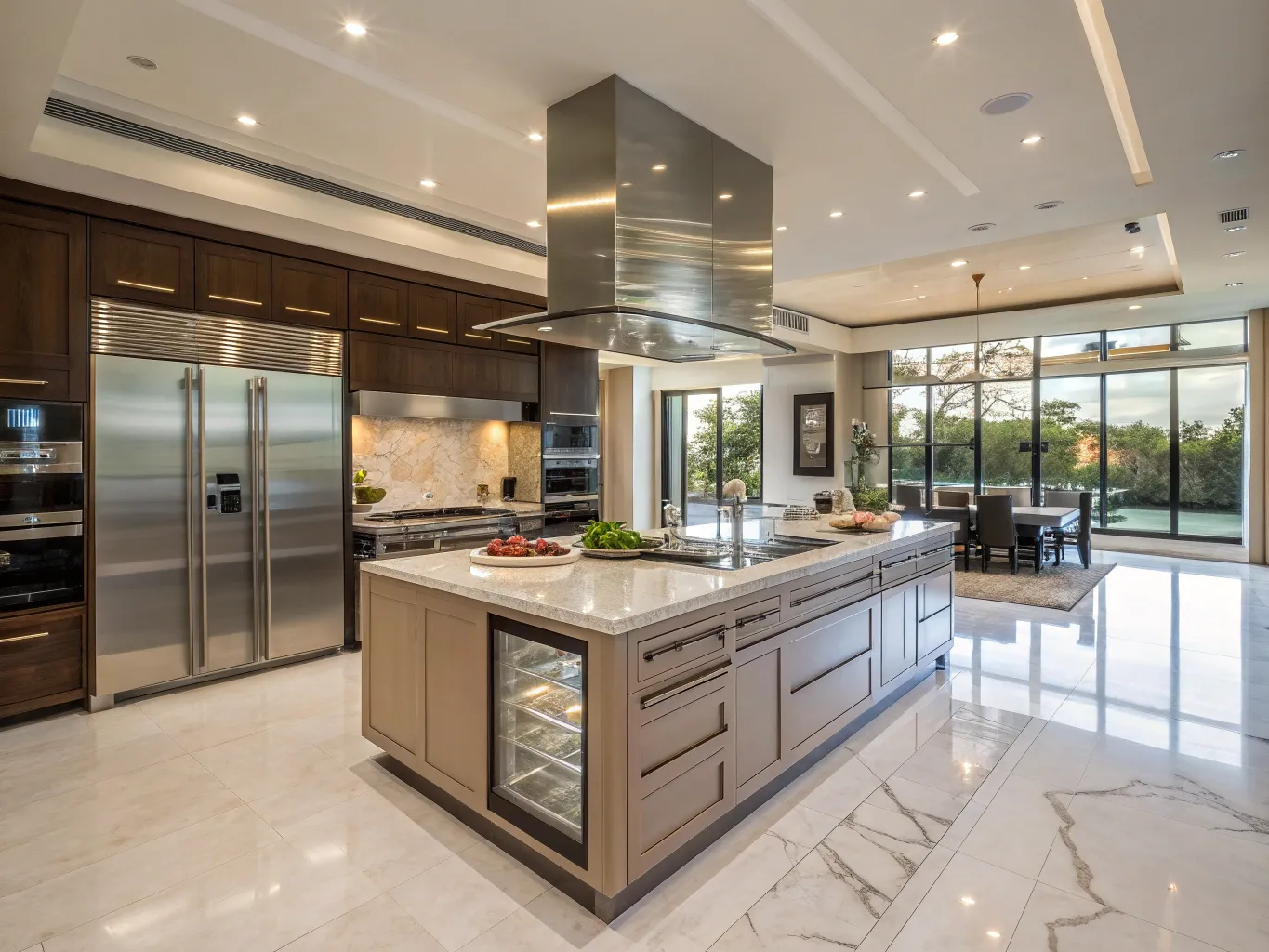 Moderne luksuriøst køkken med stor kogeø