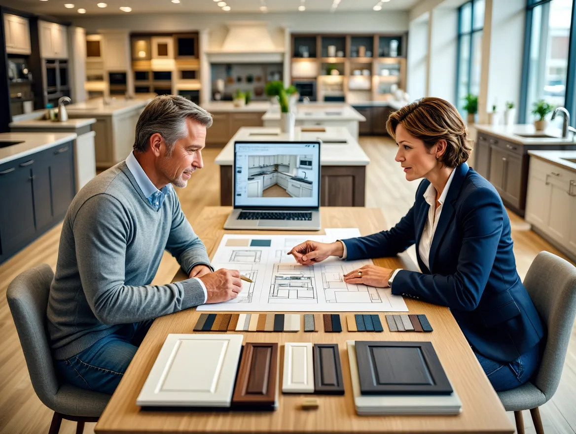 Designer i samtale med kunde under initial konsultation