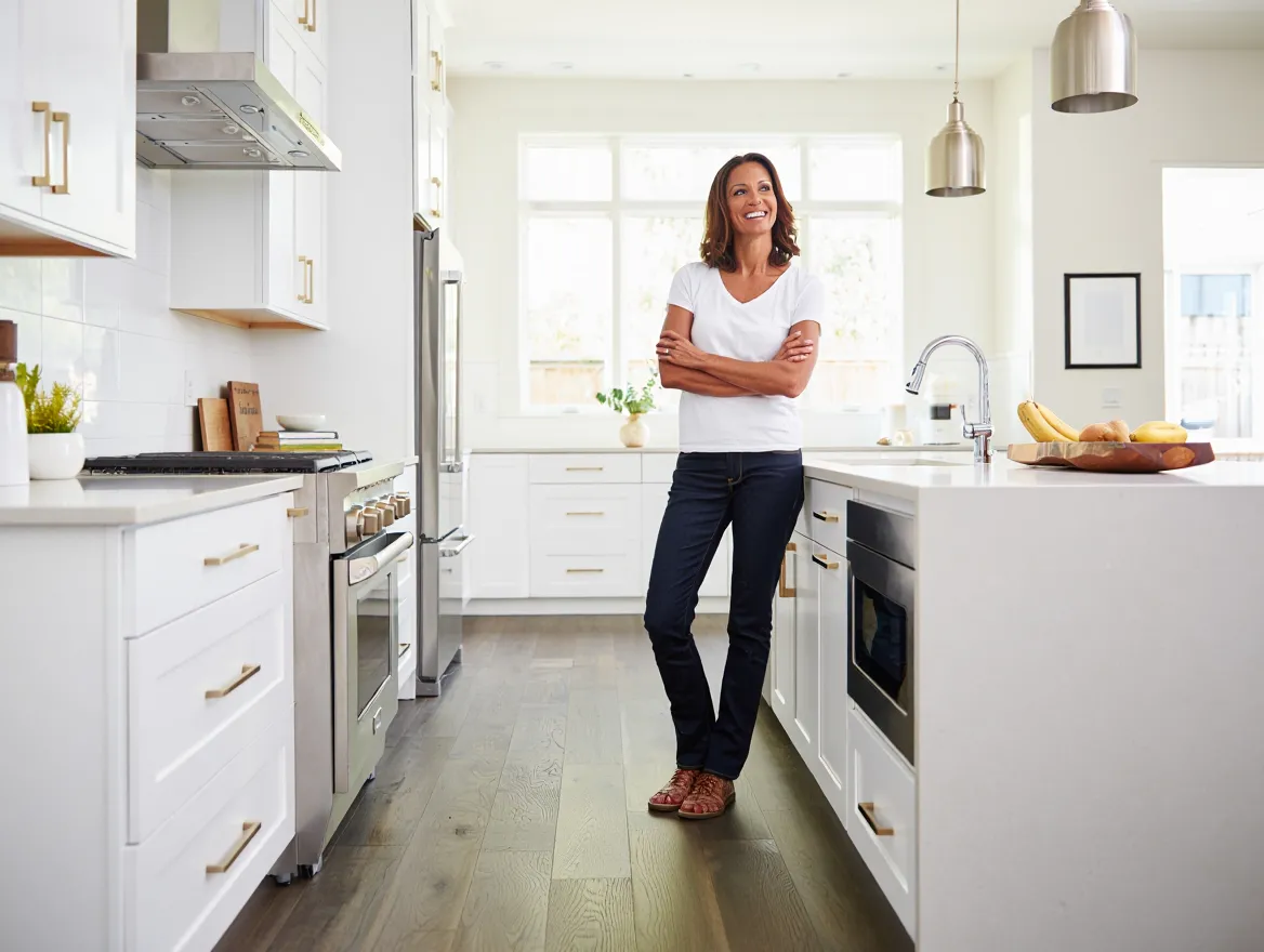 Færdigt køkken med tilfreds kunde